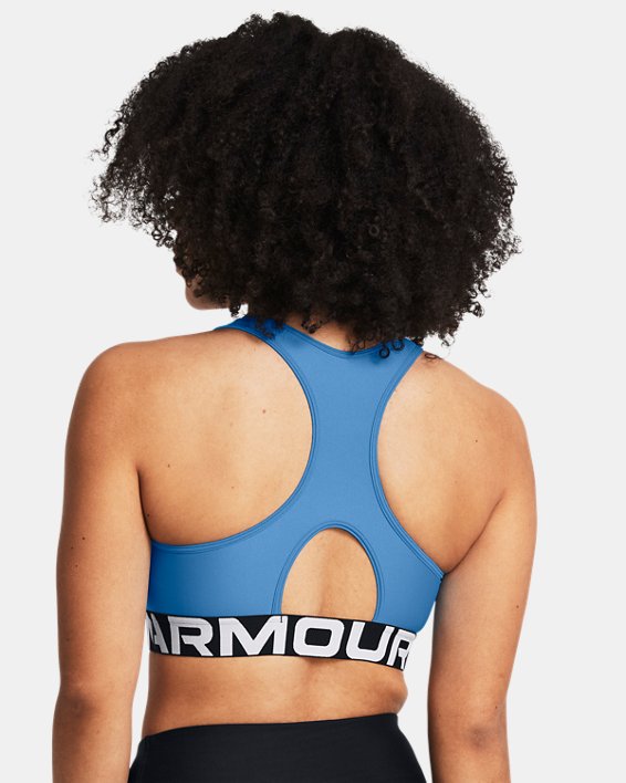 Women's HeatGear® Armour Mid Branded Sports Bra, Blue, pdpMainDesktop image number 5